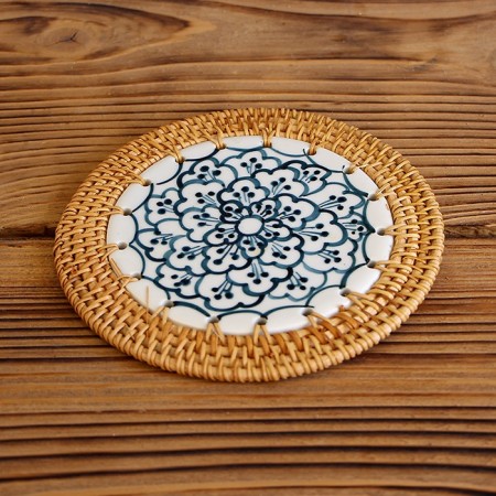 Rattan Çerçeveli 16 cm. Noktalı Bulut Desenli Dekoratif Obje