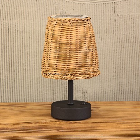 Krizantem  24x14  cm. Siyah Ayaklı Rattan Beyaz Panelli Solar Lamba