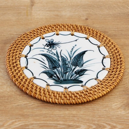 Rattan Çerçeveli 16 cm. Yaprak & Yusufcuk Desenli Dekoratif Obje