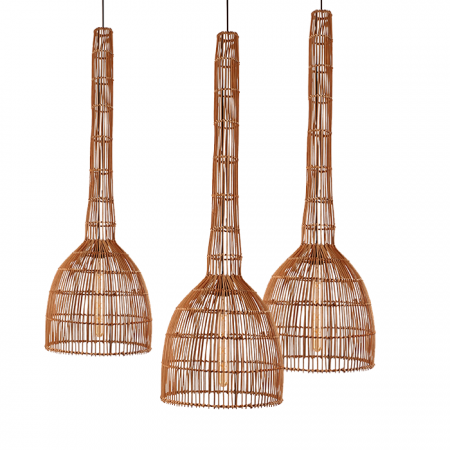 Ceren 35x115 cm. Üçlü Rattan Avize Seti