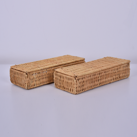 LOVE 26x5 cm. İkili Rattan Kapaklı Saklama Kutusu  & Dekoratif Obje