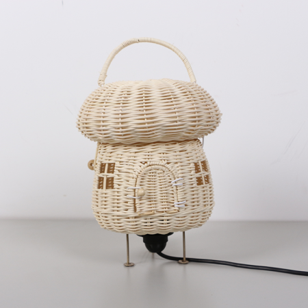 Beyaz Şapkalı Mantar Rattan Masa Lambası 22 x35 cm