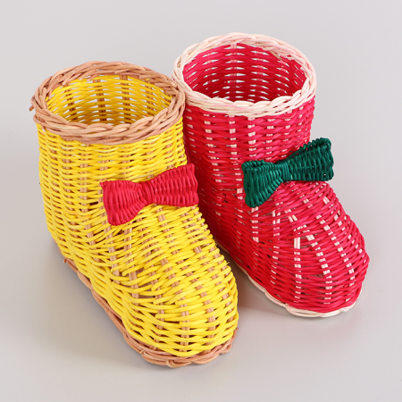 Yılbaşı Dekoru Sarı & Kırmızı Rattan Çizme 20x13x10 cm