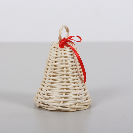 Yılbaşı Dekoru Beyaz Kurdelalı Rattan Çan 10x7 cm