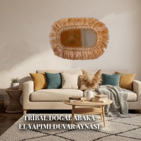 Tribal Doğal Abaka El Yapımı Duvar Aynası